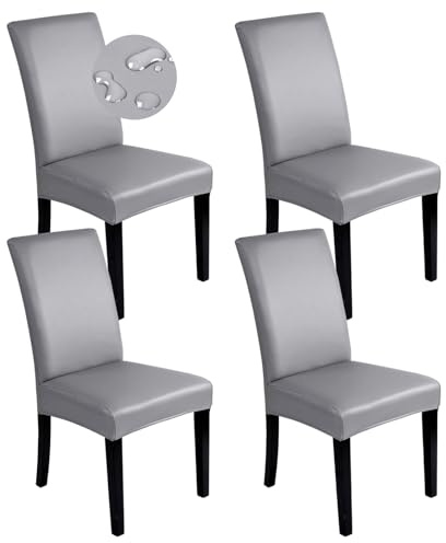Alishomtll PU Chair Covers Set of 4 Waterproof Leather Chair Covers Grey