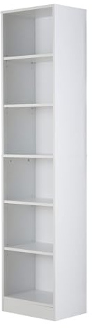 Home Source Tall Bookcase, Narrow Open Adjustable Shelves, Display Storage Cabinet, 6 Tier, White