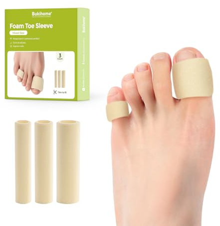 Bukihome Cuttable Toe Tubes Sleeves - Foam Toe Protectors for Corns, Calluses, Blisters - Fabric & Breathable Gel Lining Toe Sleeve Protectors Relief Toe Pressure Pain - 3 Count