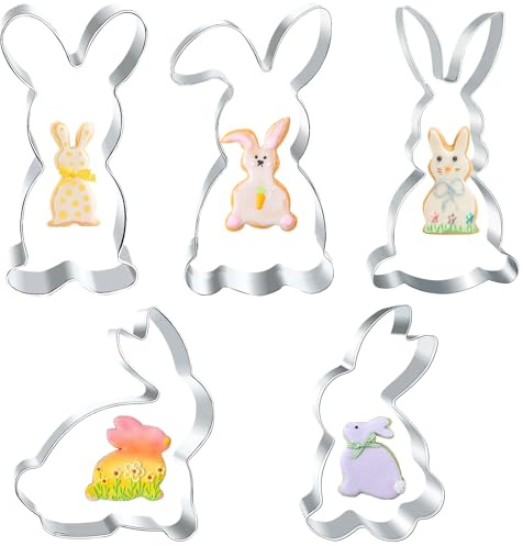 Osterhasen Ausstecher,5 Stück Hasen Ausstecher Ostern Plätzchenausstecher Edelstahl Keksausstecher Hase Ausstechformen Ostern Hasenform Ausstechform für Osterkekse Fondant Brotaustechformen Kinder