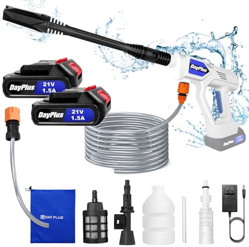 Cordless Pressure Washer,21V 30 Bar/435 PSI Portable Pressure Washer with 2PCS 1.5Ah Battery,5m Hose Pressure Cleaner for Car/Floor/Garden Cleaning & Watering(White)