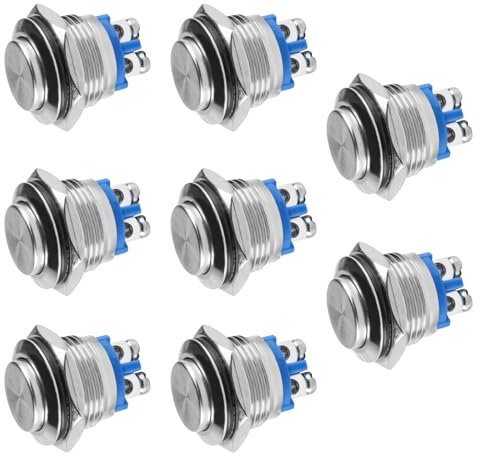 8 Pz Pulsante Momentaneo in Metallo Impermeabile, 16mm Interruttore Pulsante, Interruttore Momentaneo Terminali a Vite da 2 A 12 V/24 V/125 V/250 V CA, in Acciaio Inossidabile On Off
