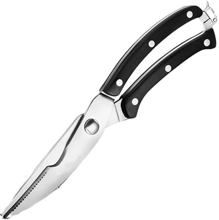 ROYALTY LINE, RL0938, Professionelle Küchenschere aus Edelstahl, multifunktional und ergonomisch, mit Feststellmechanismus, für Fleisch und Gemüse – 20 cm, Silber