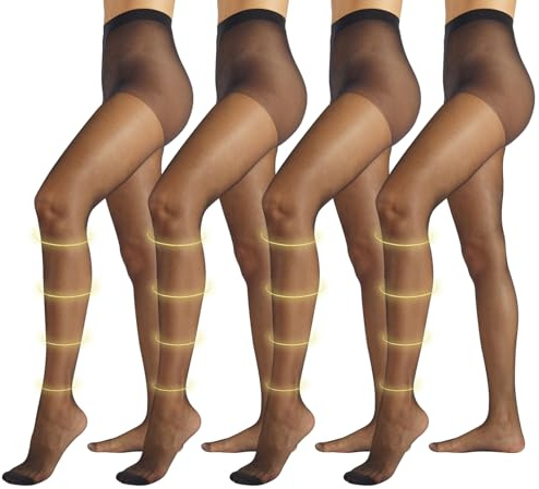 PIKY PACK 4 Pairs Support Tights, Sheer Travel Pantyhose, Medium Leg Support Tights 8 mm/Hg, 40 DEN, Made in Italy (UK, Alpha, L, XL, Regular, Regular, Black)