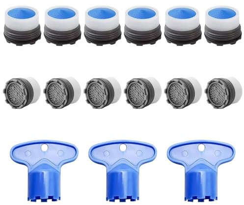 VEGCOO 12 Pcs Mousseur Robinet M16/18, Filtre Robinet Économiseur Eau avec 3 Clé d'Aérateur pour la Cuisine la Salle de Bain (Bleu, M16)