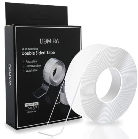 DOMIRA Nano Double Sided Tape Heavy Duty – Wall Safe Transparent Waterproof Reusable Adhesive Elf Tape, 2mm Thickness (3M / 5M Length)
