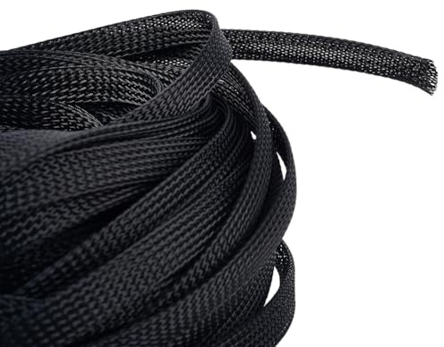 CABODYALS 20M 11mm Black Mesh Wire Cover Ribbon Decor Protector Tubing Cable Wrapping Sleeves Polyester Covering Braid Thin Ribbons for Home Kitchen Theater Tv Computer Diy Craft Supply