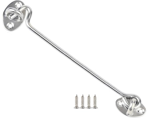 Litensh Crochet tempête en acier inoxydable - Crochet de cabine et verrou à œillets - Verrou de placard, serrure à crochet de porte de grange - Crochet de porte et verrou à œillets - Argenté - 25,4 cm