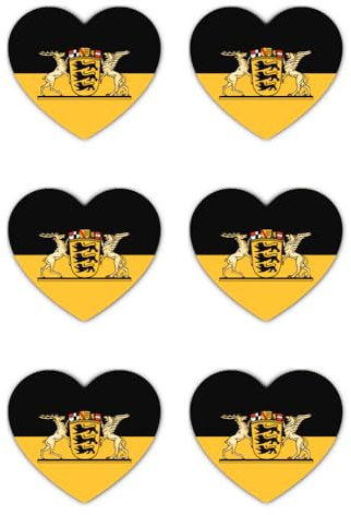 Aufkleber: 50 mm, 6 Stück - Baden‑Württemberg Wappen Herz Sticker Set Vinyl 6er 50 mm wetterfest Outdoor