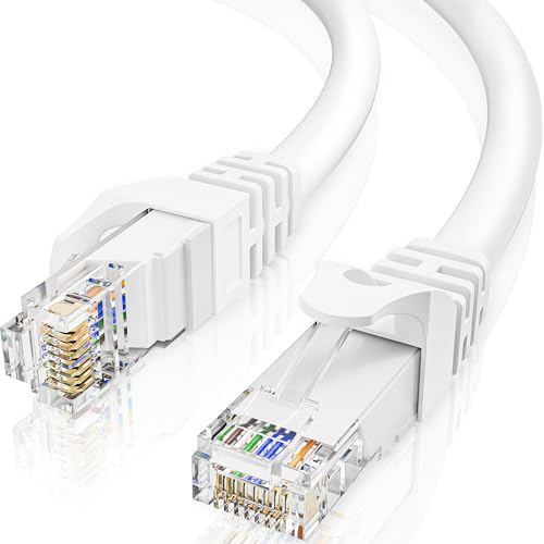 ikbc LAN-kabel 8 meter, Cat 6 nätverkskabel 8 m High Speed Ethernet-kabel, Gigabit LAN RJ45-kabel 8 m utomhus, UTP 23AWG internetkabel 8 meter patchkabel vit för router PS4/5 (8 kabelklämmor)