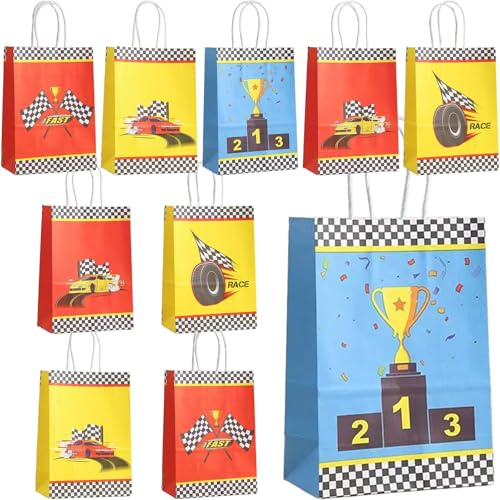 Bikasun 10 Stück Rennwagen Geschenktüte mit Griffen, Auto Papiertüten