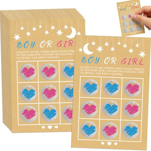 Gratta Vinci 12 Adesivi Gender Reveal per Baby Shower Annuncio Gravidanza, Maschio o Femmina, Gratta Rivela Sesso del Bambino, Attività per Festa Prenatale (Pacchetto Misto) (10 ragazzi e 2 ragazze)