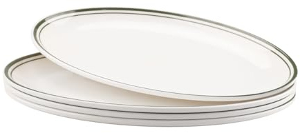 suaywo 8 inches Large Oval Serving Platters Set of 4 White Oval Serving Platters Dishes Melamine for Snacks, Appetizers, Weddings, and Parties - Green Edge