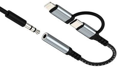 USB C to 3.5mm Headphone Jack Adapter Lightning for iPhone 17 16 15 14 Pro Max for Apple Audio Adaptor Digital Earphone Cable Dongle Compatible with Samsung S25 for iPad Android Plug Aux Port Dual Car