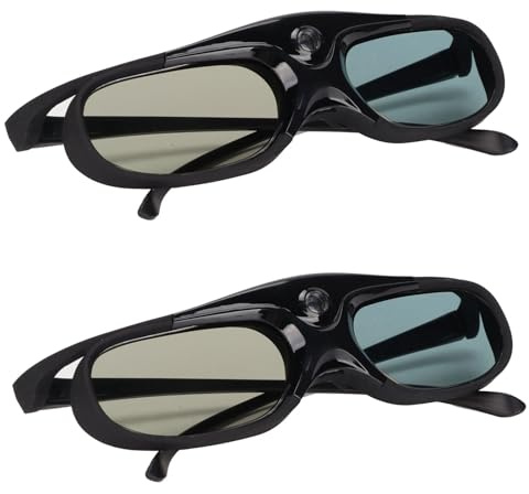 Aumotop 144Hz Active Shutter DLP Link 3D-glasögon, High Definition DLP LINK-projektorglasögon, 2st Lättviktsglasögon Set för -projektorer, Svart Färg
