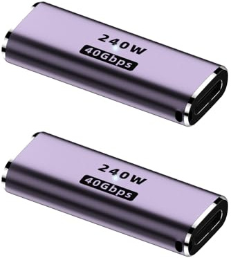 2 Piezas Adaptador USB C Hembra a Hembra 40Gbps, Acoplador USB C,Soporte de Carga Rápida 240W, Video 8K@60Hz, Conector para Extensión de Cable y Transferencia de Datos, Compatible con USB4 Thunderbolt