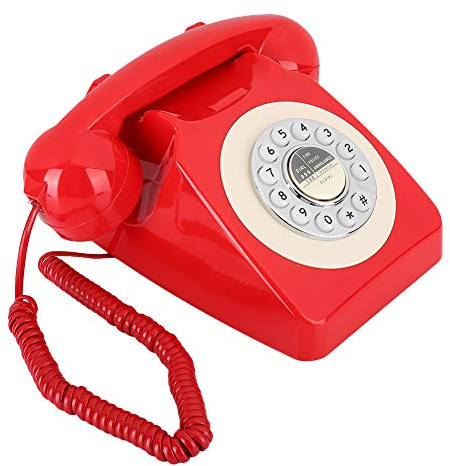 Sonew Telefono con Quadrante Antico Vintage con Volume e Campanello Meccanico, Arredamento Rosso Fisso