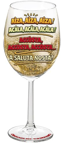 Bombo Calice da Vino “AIZA, AIZA, AIZA!” Orgoglio Campano Idea Regalo | Calice alto 20 cm con frase dialettale campana, grafica colorata, Orgoglio Campano e tubo decorato per feste, cene e brindisi