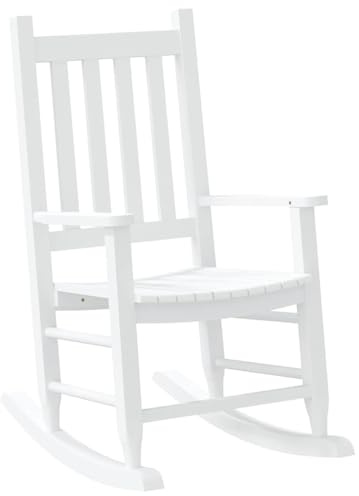 Qnhdfrt Sedia a dondolo per bambini, bianca, in legno massiccio di pioppo, ergonomica, per giardino, terrazza e cameretta dei bambini, portata fino a 110 kg, dimensioni 49 x 66,5 x 85,5 cm
