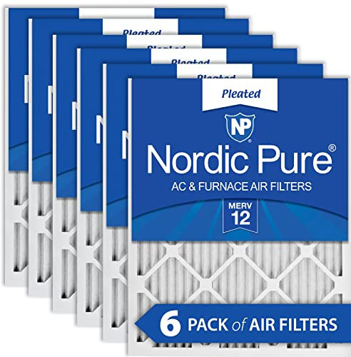 Nordic Pure 25x25x1M12-6 MERV 12 veckad luftkonditionsträning ugnsfilter, låda med 6