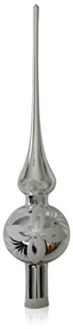 Lauschaer Glas Christbaumschmuck Spitze Silber mit weißen Blumen d 6cm Christbaumschmuck Weihnachtsschmuck mundgeblasen,handdekoriert