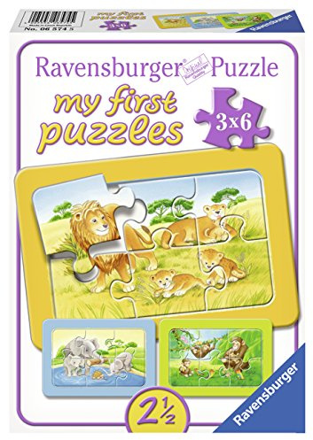 Ravensburger 06574 - My First Puzzles - AFFE, Elefant und Löwe, 3 x 6 Teile Rahmenpuzzle