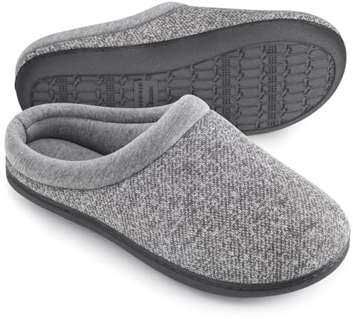HomeTop Women's Knit Memory Foam Slippers Warm Soft House Shoes with Anti-slip Sole (Large / 9-10 B(M) US, Light Gray)