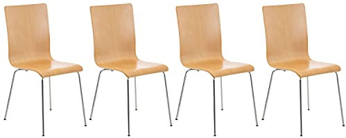 CLP 4 x Wartezimmerstuhl PEPE mit ergonomisch geformten Holzsitz und stabilem Metallgestell | Pflegeleichter Besucherstuhl mit einer Sitzhöhe von 45 cm | In verschiedenen Farben erhältlich Natura