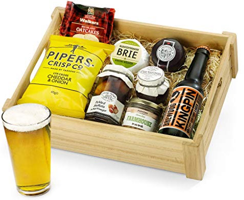 Ploughman's Choice in Wooden Crate - Classic Cheese Gift Set with Craft Beer, Mature Cheddar, Brie, Pate & Chutney - Ale and Cheese Hampers for Men, from Regency Hampers