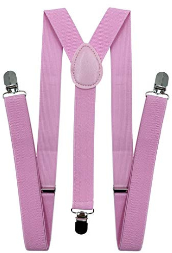 LOLELAI Suspenders for Women and Men | Elastic, Adjustable, Y-Back | Pant Clips, Tuxedo Braces (1, Pink)