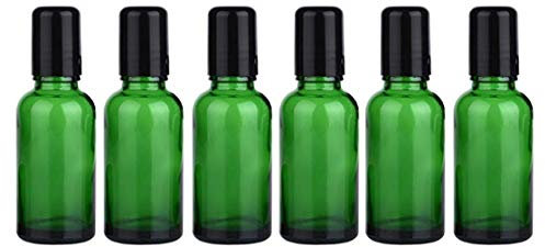 6PCS 50ml/1.7oz Empty Refill Green Glass Essential Oil Sample Packing Roll-on Bottles with Metal Roller Balls and Black Cap Cosmetic Aromatherapy Perfumes Lip Balms Vial Storage Holder Jar Pots
