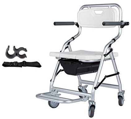 Mobile Shower Chair with Wheels Toilet Chair with Backrest Wheelchair Shower MQZHUK Transport Chair Width 41cm Height 46cm 4 Wheel Brakes(360°) Safety Seat Foldable Elderly Disabled Person