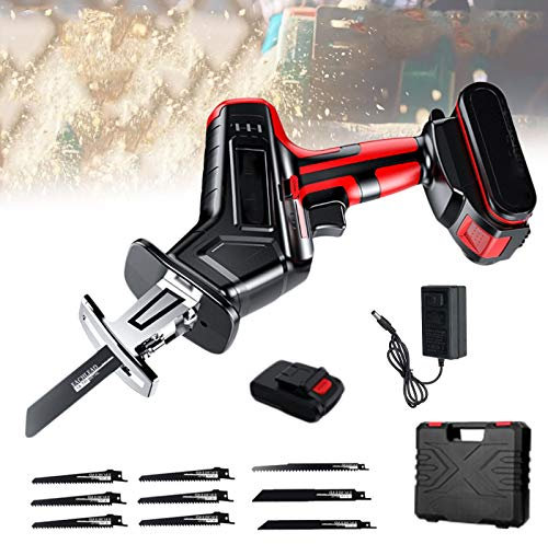 Sierra Sable Batería, Sierra de Podar a Bateria, 9 Cuchillas Cambiable, Botón de Bloqueo, Cambio de Hoja y Máxima Seguridad, para Cortar Metal, Madeta, Plástico etc,12v,1 electricity