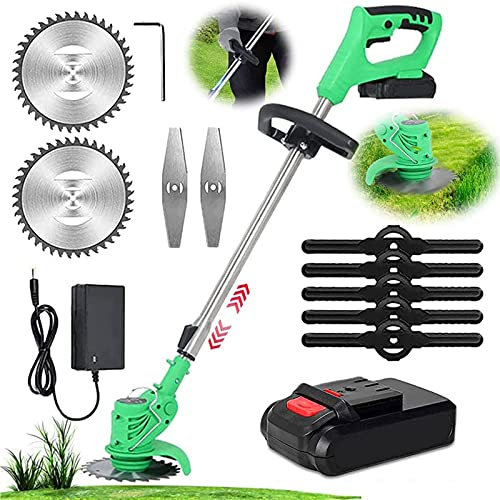 HLCUI Recortadora De Césped Sin Cable,24V Desbrozadora Eléctrica con Batería, Desbrozadora Automática, con Cargador, Cuchillas De Repuesto, para Césped, Jardín, Campo,C,1 Battery