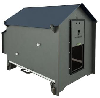 Hühnerstall für 6 Hühner aus laminiertem HPL-Laminat, milbendicht, Modell POLLY CLASSIC GREY Größe L mit abnehmbarer Schublade, 2 Besteck, 2 Nden