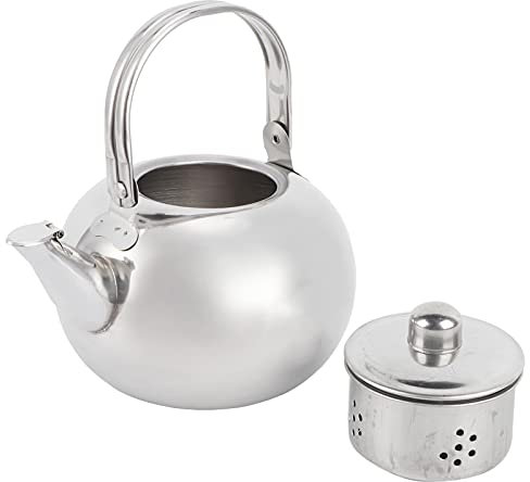 Jenngaoo Teiera in Acciaio Inossidabile Bollitore per Acqua con Filtro Rimovibile, Design Antigoccia e Fondo Piatto per Fornello a Induzione - Caffettiera Compatta per tè con Maniglia Ergonomica