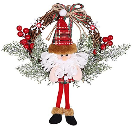 HALOVIE Couronne de Noël 20CM Guirlande de Noël Artificielle Couronne de Noël Porte avec Cloche de Noël Père Noël Décorations de Noël Couronne Décoration de Noël pour Décoration Cheminée Porte Sapin