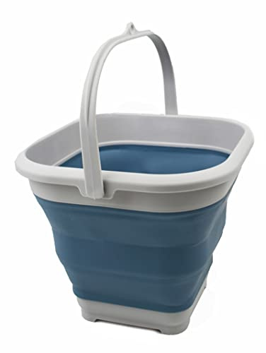 SAMMART 5,5 l zusammenklappbarer quadratischer handlicher Eimer/Faltbarer quadratischer Wassereimer/tragbare Wanne mit Griff. (Grau/Stahlblau, 1)