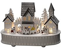 Konstsmide LED Holzsilhouette Haus und Kirche, weiß, mit Spieluhr und 6h Timer, 5 warm weiße Dioden, batteriebetrieben, Innen - 3269-210