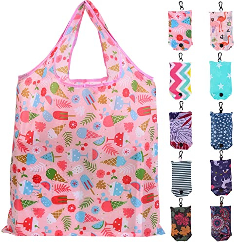 Litthing 10Pcs Einkaufstasche Wiederverwendbar Faltbar mit Beutel Umweltfreundliche Einkaufstüten Tragbar Langlebig Wasserdicht Waschmaschinenfest für Wäsche Sport Shopping Lebensmittel
