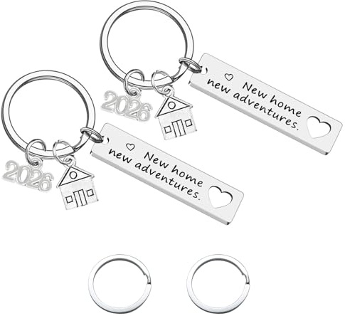 VEGCOO 2 Piezas Llaveros para Parejas, Llavero Personalizados de Acero Inoxidable para Regalo de Nueva Casa, Colgante de la Casa, Regalo Para Novios,San Valentín y Aniversario