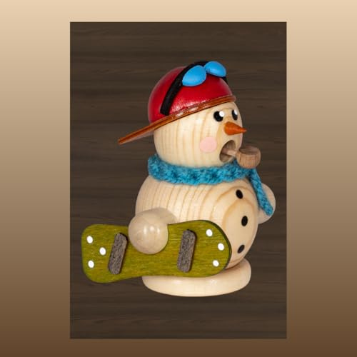Räuchermann Schneemann Natur mit Snowboard original Erzgebirge I Räucherfigur aus Holz I Höhe 8 cm I Weihnachtsdeko I schöne Geschenkidee I Dekoration innen I Weihnachten I Räuchermännchen