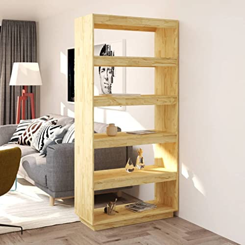 WIFESE Bücherregal 80x35x167 5 Fächer Holzregal Raumteiler Regal für Wohnzimmer Arbeitszimmer Büro Würfelregal Beige Standregal Bookshelf Hochschrank Aufbewahrungsregal Aktenregal Massivholz Kiefer