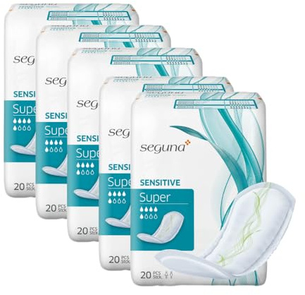 SEGUNA Sensitive Super, Inkontinenzeinlagen für Frauen und Männer, Einlagen bei mittlerer Inkontinenz & Blasenschwäche (Sparpaket (5 x 20 Stück))
