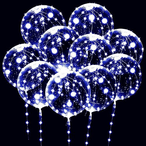 UZER Lot de 10 ballons Bobo à DEL transparents, ballons à bulles à l'hélium avec guirlande lumineuse pour fête, anniversaire, mariage, décoration de Quinceanera (blanc froid)