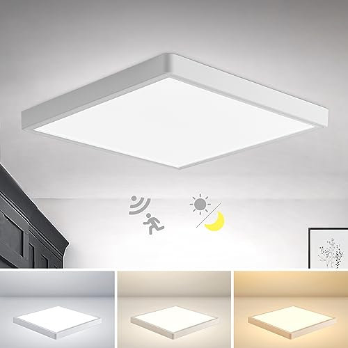 Combuh Plafón LED con Sensor de Movimiento Radar, 28W 2800LM Ø30CM Lampara de Techo con Sensor Crepuscular, 3000K/4000K/6000K Ultra Delgado Cuadrada Plafones para Pasillos Escaleras Garaje Balcón