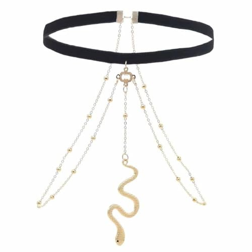 INGJIA Glitzernde Schlangenbeinkette Oberschenkelkette Bikini Schmuck Zubehör verstellbar für Frauen und Mädchen (Gold)