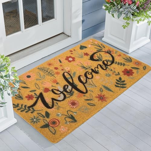IZUS Floral Welcome-Doormats Front-Door - Spring Flower Home Decor Indoor-Mats Summer Non-Slip Seasonal Doormats 17x29inches