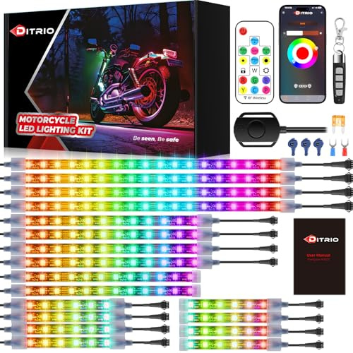 18pcs Underglow LED Strip Light Kit with APP Control, Dual Zone, Brake Turn Signal, 12V Waterproof Pixelglow Effects for Motorcycles, Trikes, Golf Carts, ATVs, UTVs - M18AP