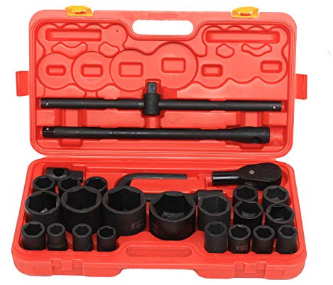 26 tlg Impact Socket Set 3/4&1 21-65mm Stecknüsse LKW Auto Nusskasten Steckschlüsselsatz mit Adapter